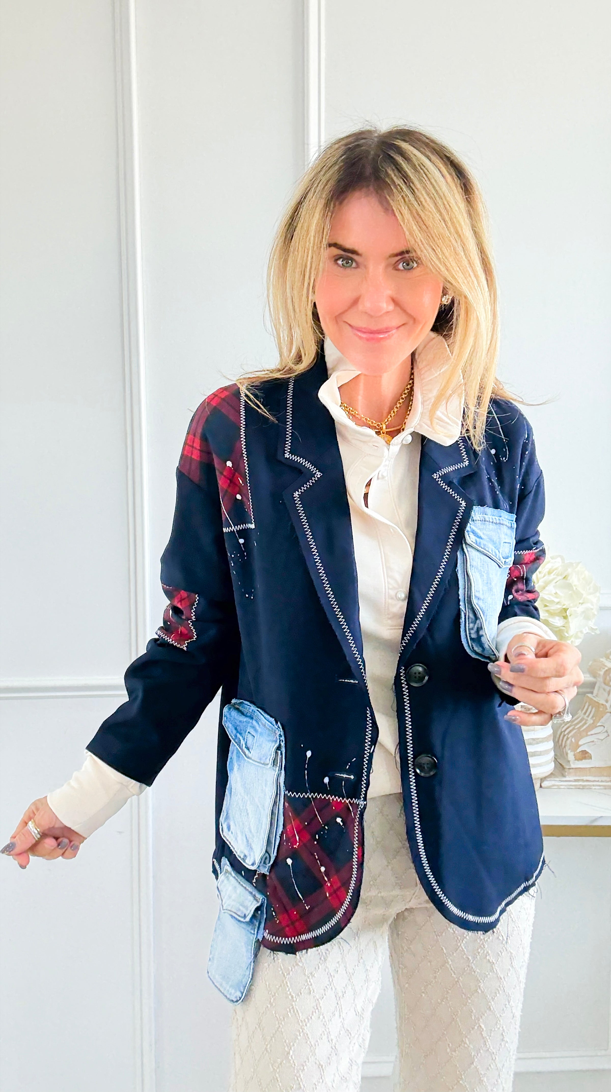 Attitude & Patch Blazer-160 Jackets-DIPINTO DI BLU-Coastal Bloom Boutique, find the trendiest versions of the popular styles and looks Located in Indialantic, FL