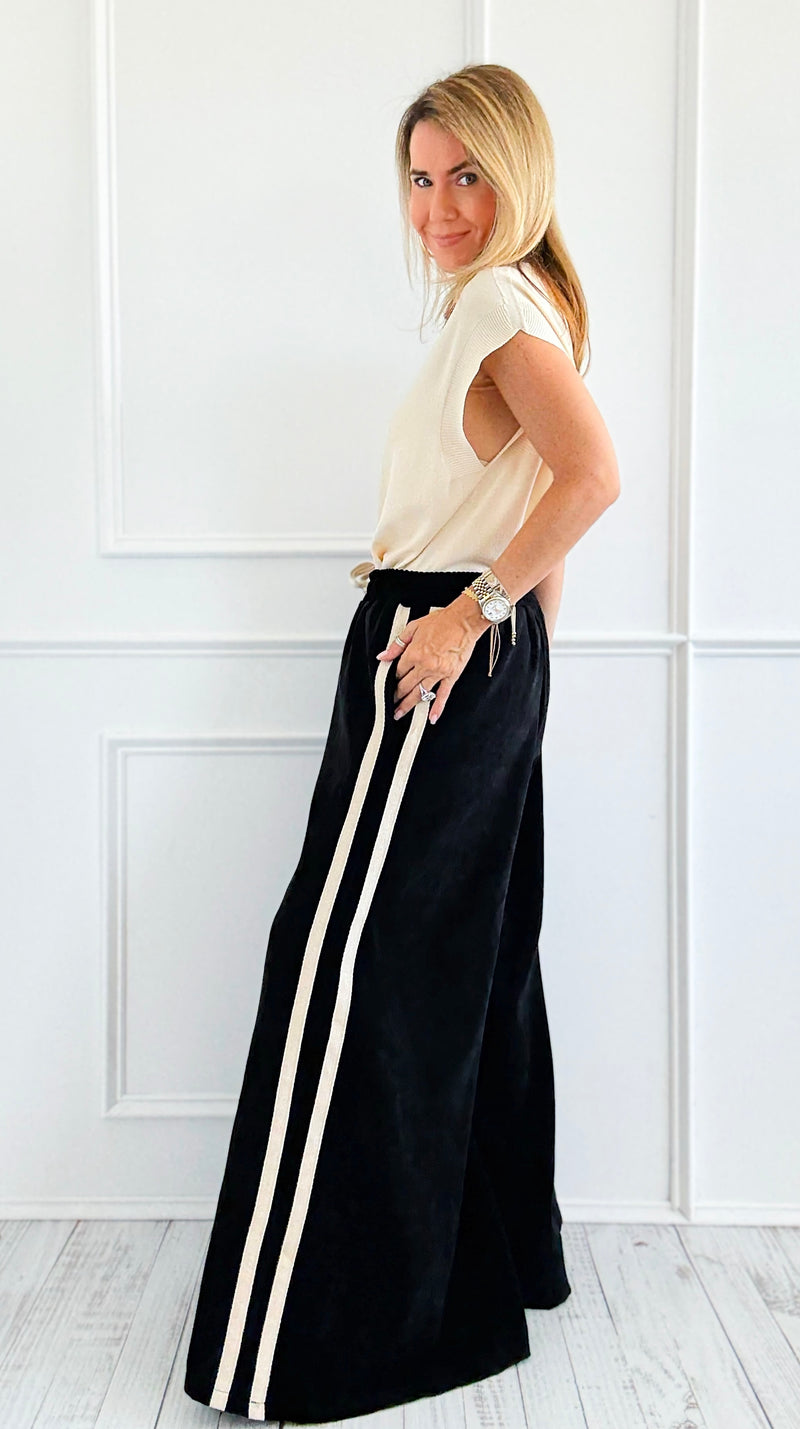 Tracked Threads Italian Palazzo- Black-100 Pants-AZUL MONACO-Coastal Bloom Boutique, find the trendiest versions of the popular styles and looks Located in Indialantic, FL