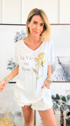 La Vie en Rose Italian Top-White-110 Short Sleeve Tops-Italianissimo-Coastal Bloom Boutique, find the trendiest versions of the popular styles and looks Located in Indialantic, FL