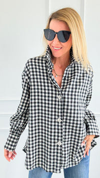 Checked-In Italian Woven Top-110 Long Sleeve Tops-TATTOO Z-Coastal Bloom Boutique, find the trendiest versions of the popular styles and looks Located in Indialantic, FL