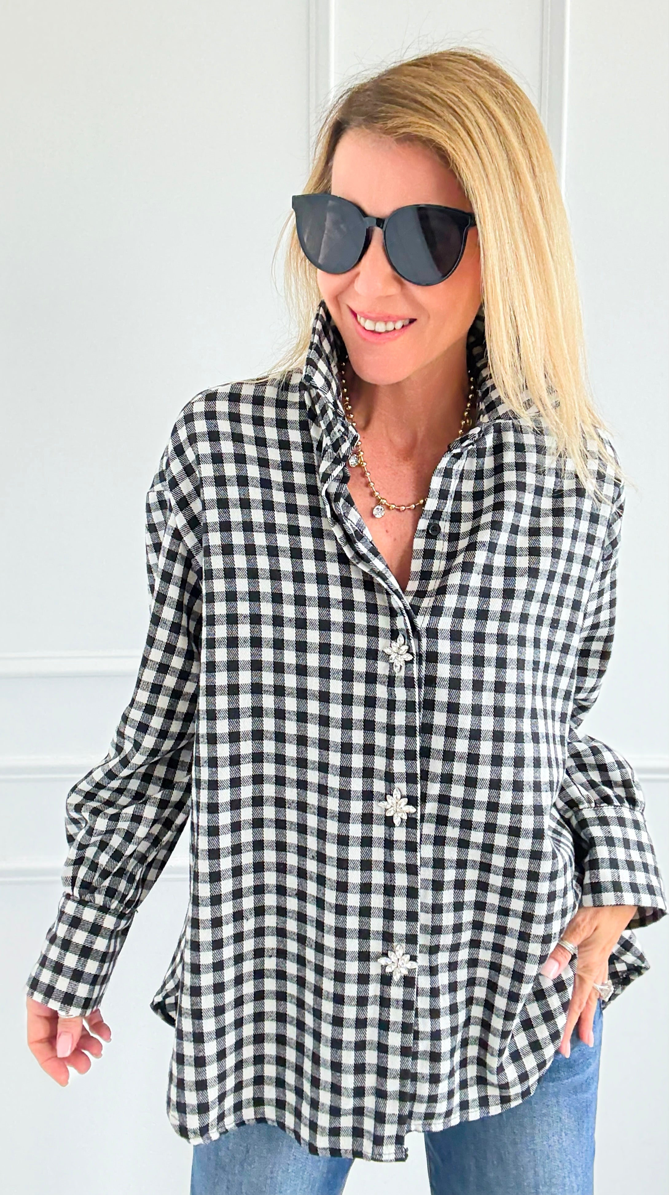 Checked-In Italian Woven Top-110 Long Sleeve Tops-TATTOO Z-Coastal Bloom Boutique, find the trendiest versions of the popular styles and looks Located in Indialantic, FL