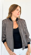 Houndstooth Satin Bomber Jacket-160 Jackets-Tea & Cup-Coastal Bloom Boutique, find the trendiest versions of the popular styles and looks Located in Indialantic, FL