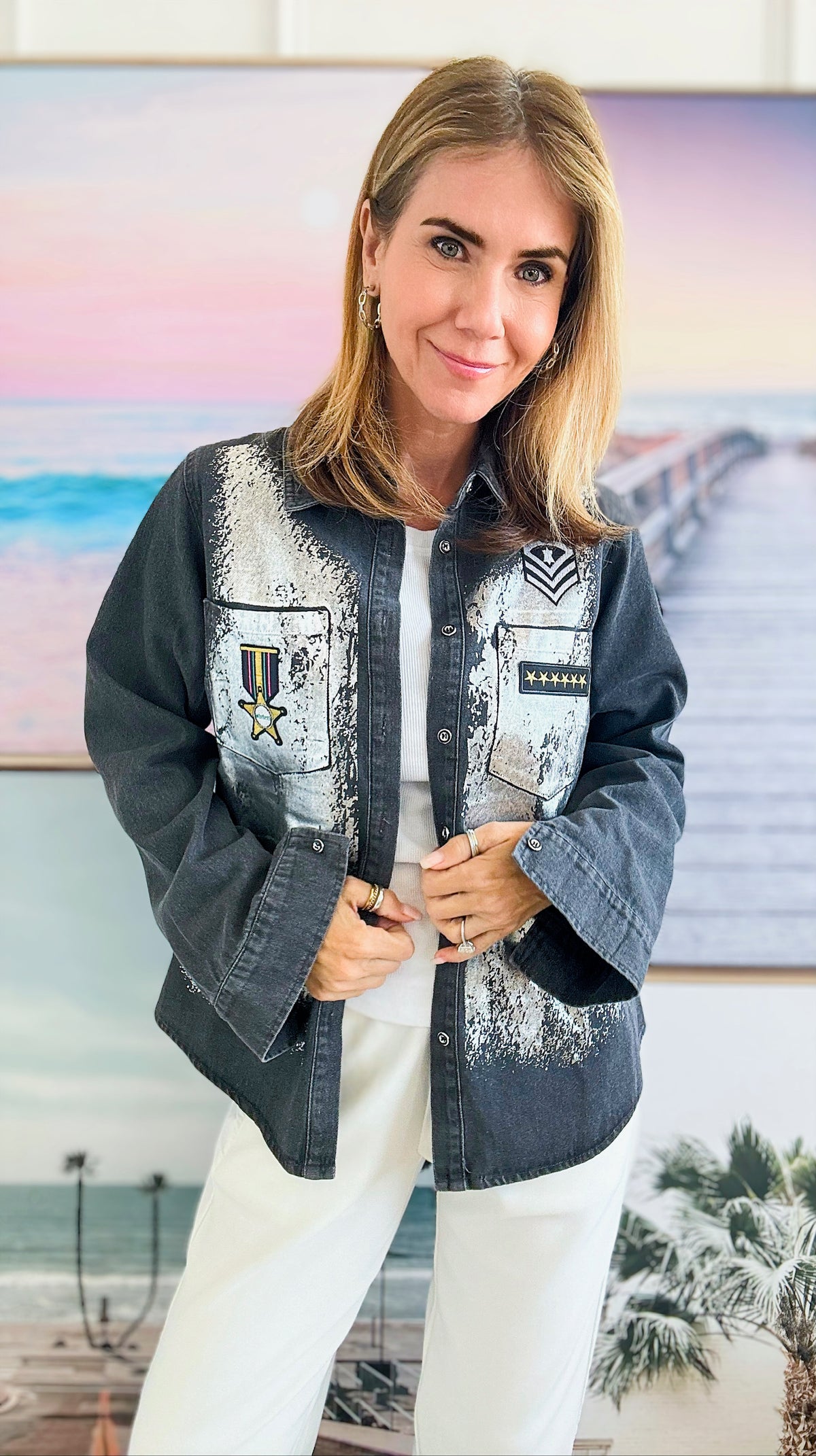 CB Custom Patchwork Platoon Shacket-130 Long Sleeve Tops-HOLLY / JJ's Fairyland-Coastal Bloom Boutique, find the trendiest versions of the popular styles and looks Located in Indialantic, FL