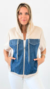 Denim Panel Short Sleeve Jacket-160 Jackets-Joh Apparel-Coastal Bloom Boutique, find the trendiest versions of the popular styles and looks Located in Indialantic, FL