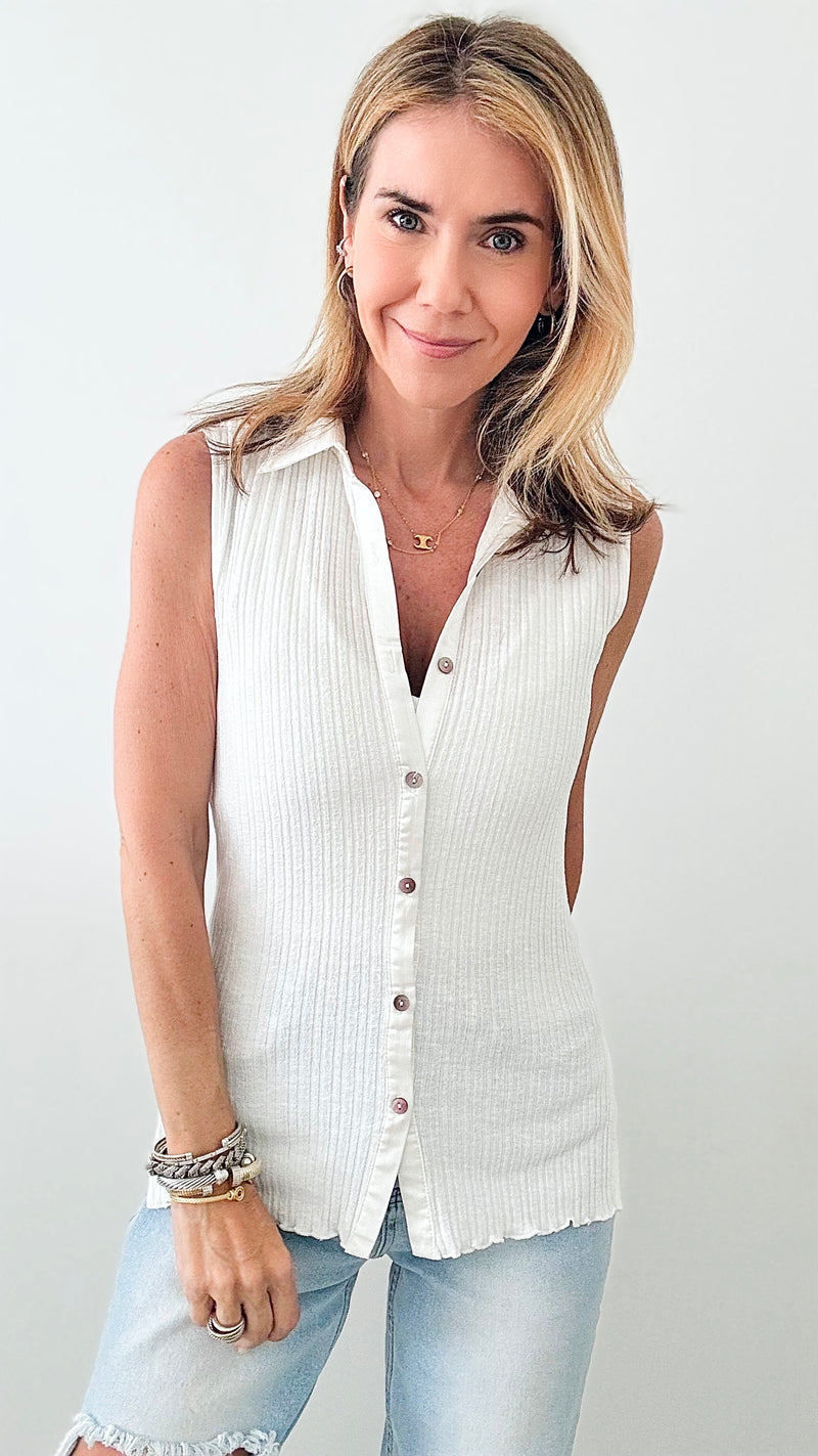 Sleeveless Ribbed Knit Top - White-100 Sleeveless Tops-Paparazzi-Coastal Bloom Boutique, find the trendiest versions of the popular styles and looks Located in Indialantic, FL