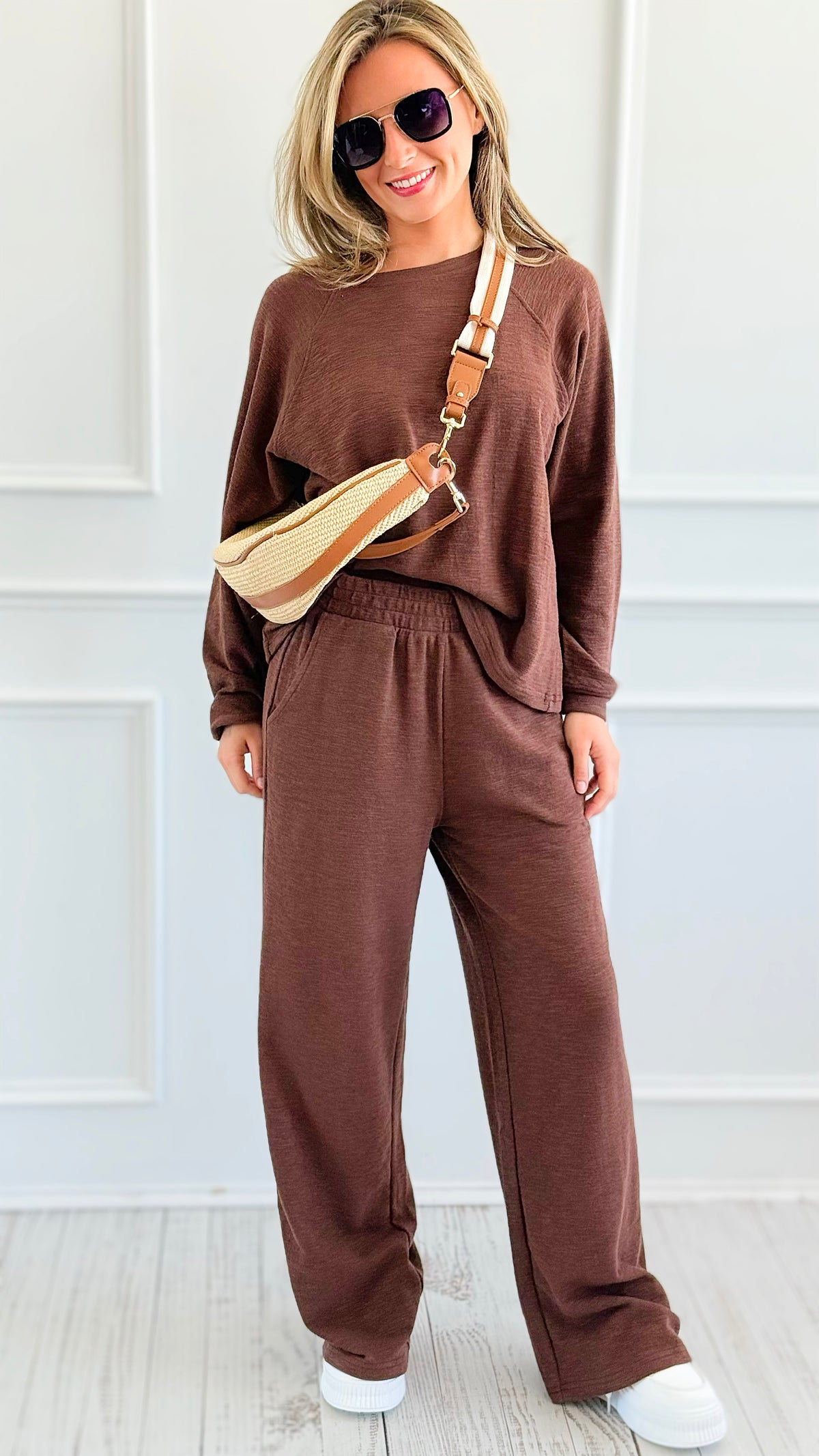 Relax Mode Long Sleeve Slub Knit Set - Brown-210 Loungewear/Sets-Zenana-Coastal Bloom Boutique, find the trendiest versions of the popular styles and looks Located in Indialantic, FL