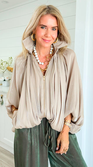 Soft Glow Zip Jacket - Taupe