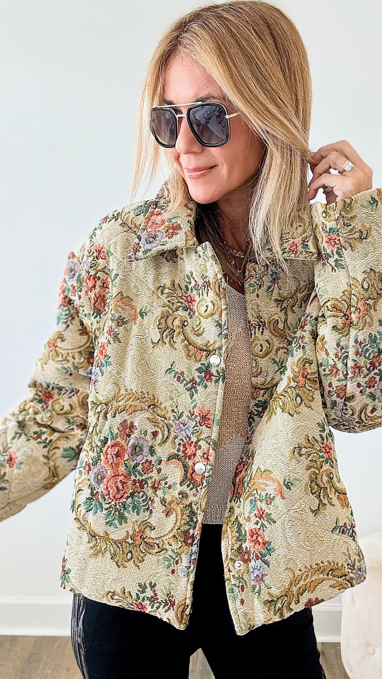 Floral Print Puff Jacket-160 Jackets-ROUSSEAU-Coastal Bloom Boutique, find the trendiest versions of the popular styles and looks Located in Indialantic, FL