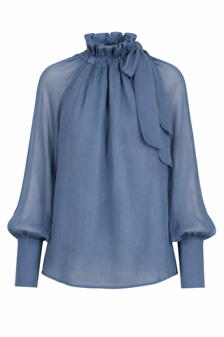 Tie Neck Blouse Top - Slate