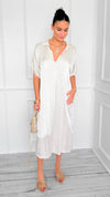 Satin Luxe Italian Long Dress- Oyster-200 Dresses/Jumpsuits/Rompers-Italianissimo-Coastal Bloom Boutique, find the trendiest versions of the popular styles and looks Located in Indialantic, FL