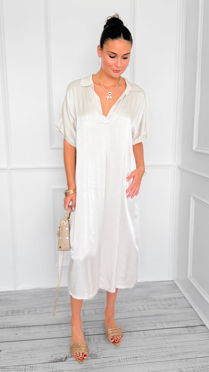 Satin Luxe Italian Long Dress- Oyster-200 Dresses/Jumpsuits/Rompers-Italianissimo-Coastal Bloom Boutique, find the trendiest versions of the popular styles and looks Located in Indialantic, FL