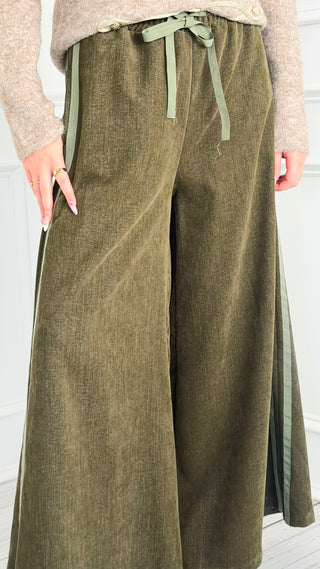 Velvet Lane Wide Leg Italian Pant- Olive