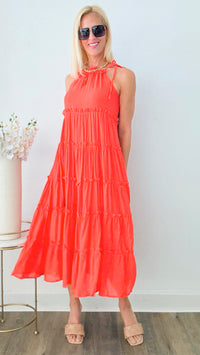 Tied Shoulder Maxi Dress - Orange-200 Dresses/Jumpsuits/Rompers-she+sky-Coastal Bloom Boutique, find the trendiest versions of the popular styles and looks Located in Indialantic, FL