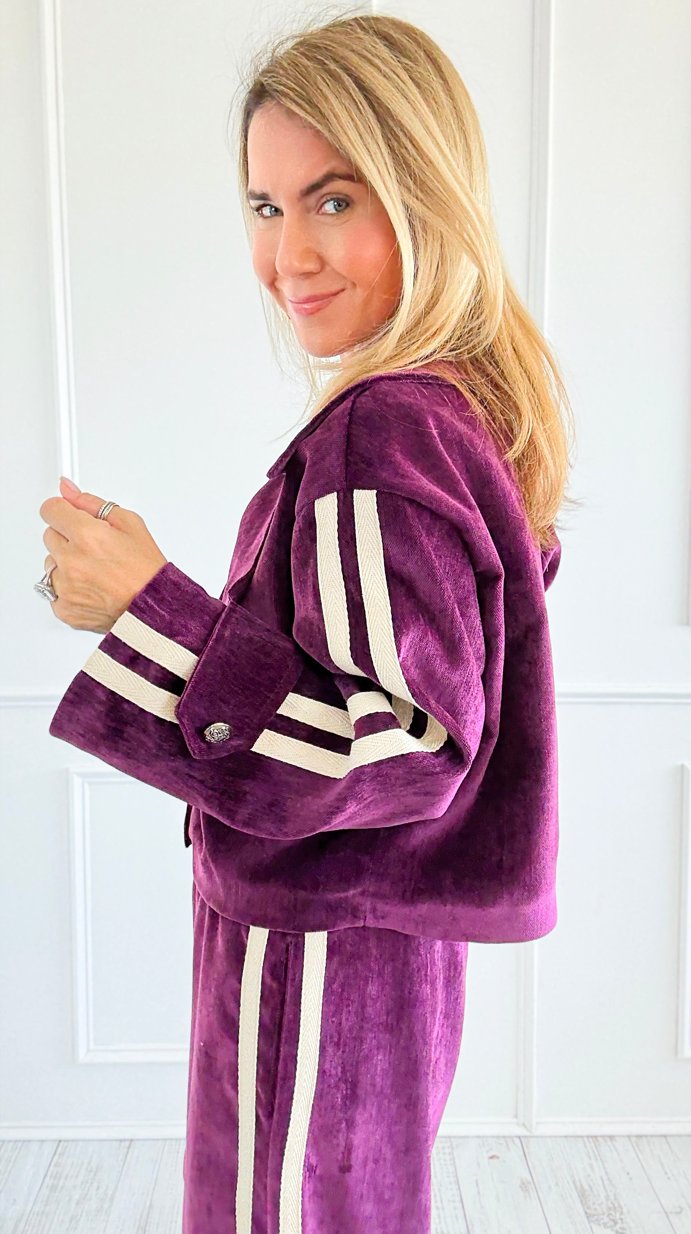 Tracked Threads Cropped Italian Jacket- Plum