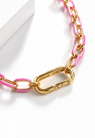 PRE ORDER-NYC Custom - Paperclip Enamel CB Clasp Necklace - Pink