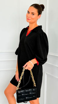 Prep School Puff Sleeve Dress - Black-200 Dresses/Jumpsuits/Rompers-JODIFL-Coastal Bloom Boutique, find the trendiest versions of the popular styles and looks Located in Indialantic, FL