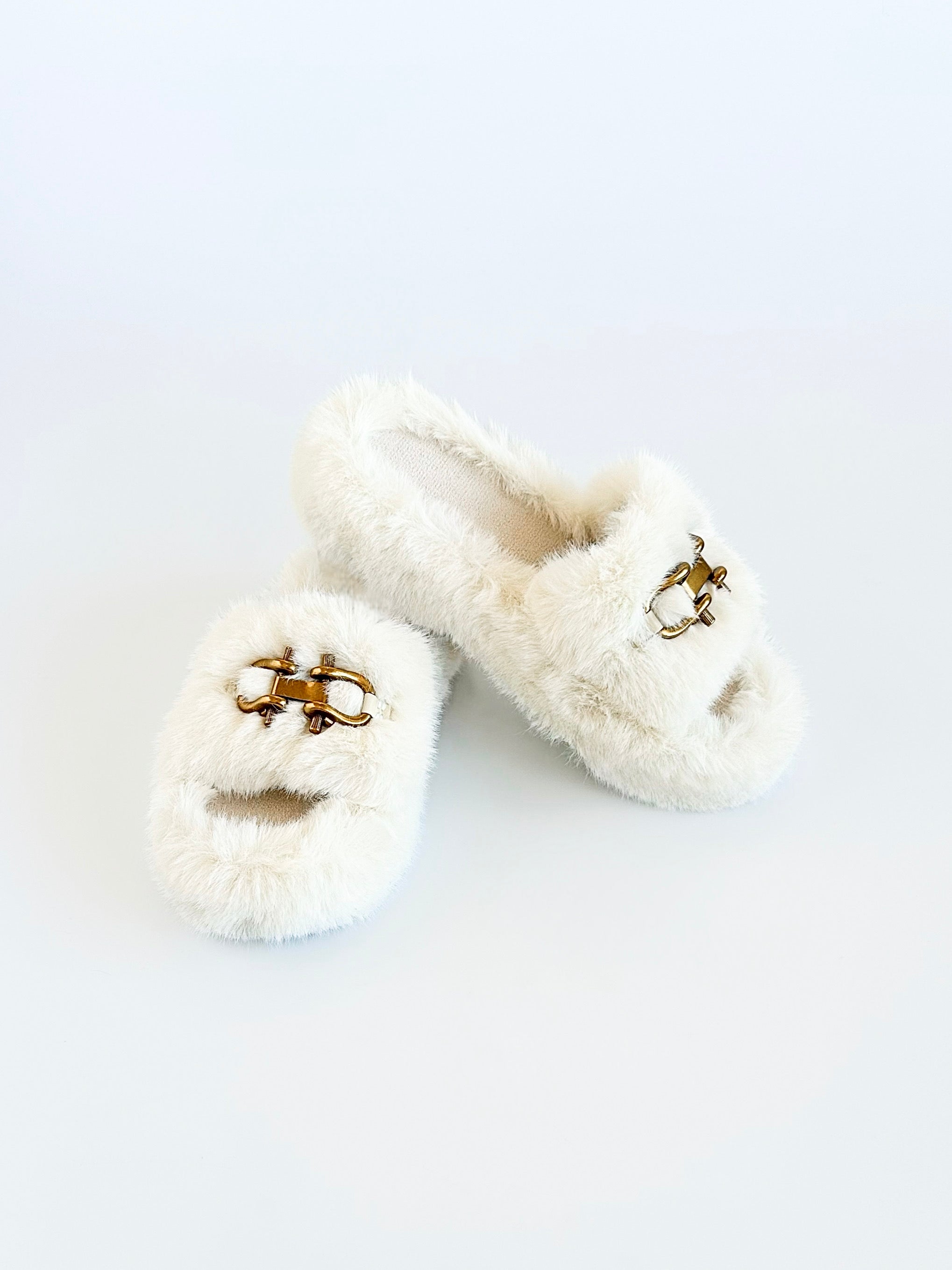 Horsebit Buckle Fur Sandals -White-250 Shoes-Chasing Bandits-Coastal Bloom Boutique, find the trendiest versions of the popular styles and looks Located in Indialantic, FL