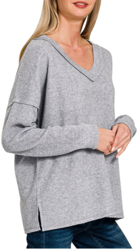 Everyday Ease Ribbed Top - H. Grey-130 Long Sleeve Tops-Zenana-Coastal Bloom Boutique, find the trendiest versions of the popular styles and looks Located in Indialantic, FL