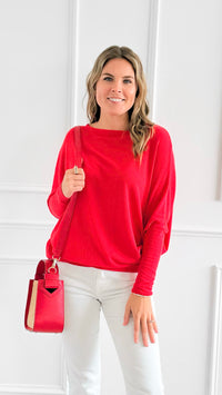 Cloud Comfort Everywhere Dolman Top - Tomato Red-110 Long Sleeve Tops-Charlotte Avery-Coastal Bloom Boutique, find the trendiest versions of the popular styles and looks Located in Indialantic, FL