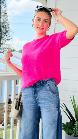 Casually Chic Italian Knit Top- Neon Pink