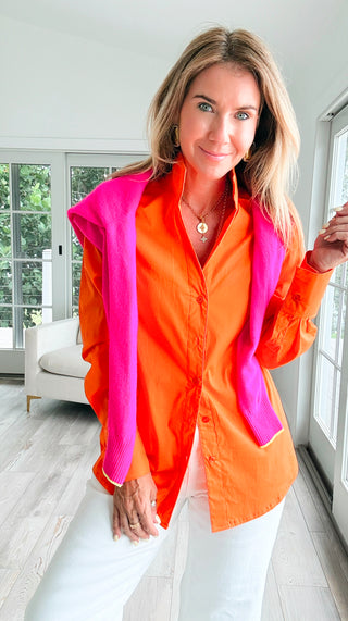 Sutton Italian Button Up Blouse- Orange