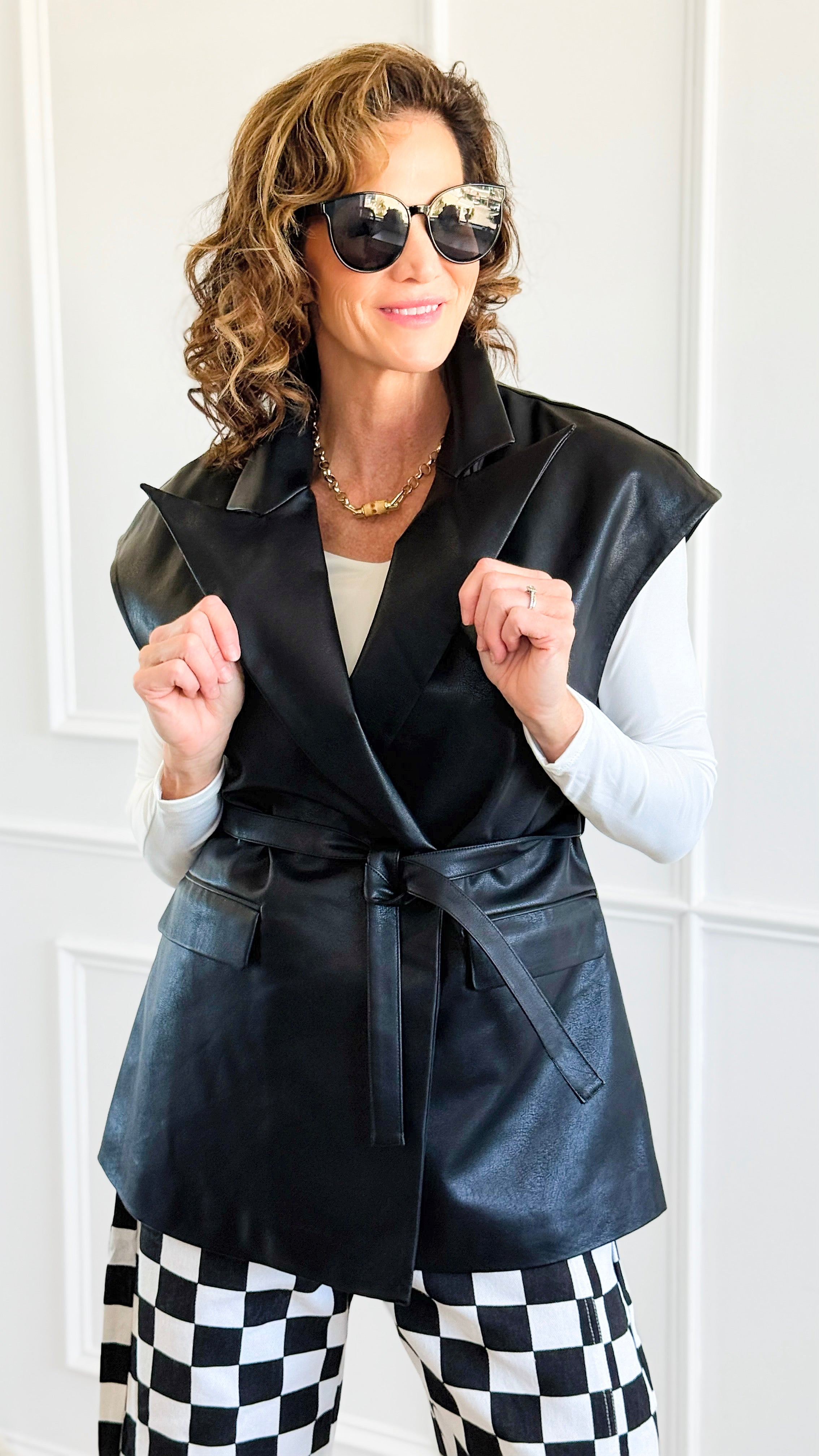 Run the City Vegan Leather Vest - Black-160 Jackets-ROUSSEAU-Coastal Bloom Boutique, find the trendiest versions of the popular styles and looks Located in Indialantic, FL