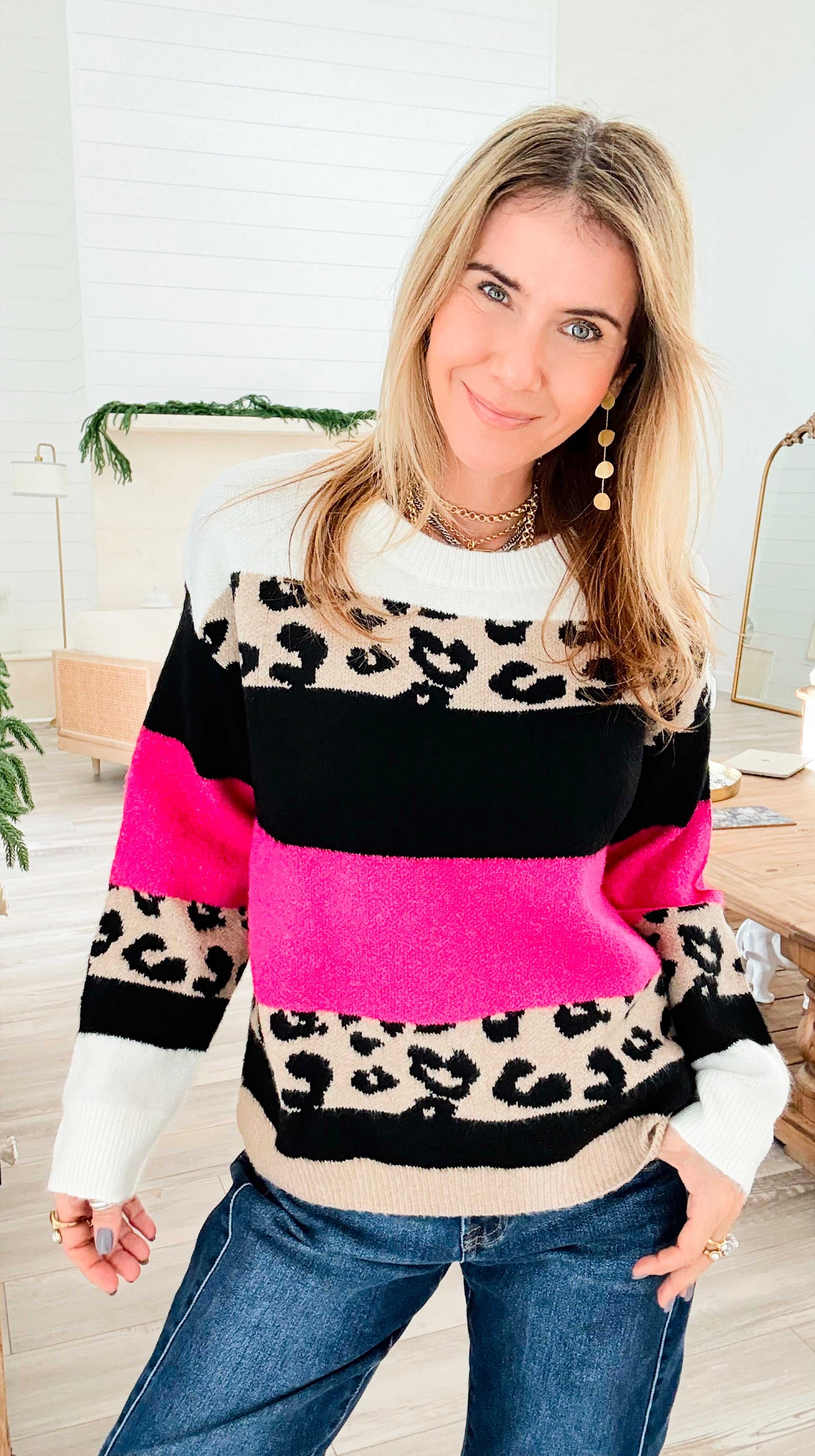 Cool Leopard Stripe Knit Sweater-140 Sweaters-Rousseau-Coastal Bloom Boutique, find the trendiest versions of the popular styles and looks Located in Indialantic, FL