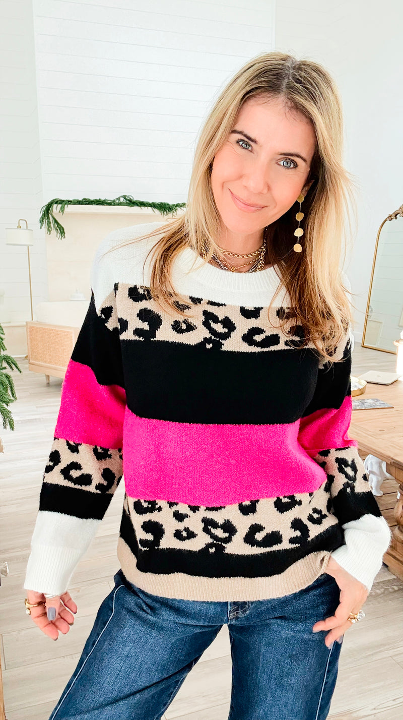 Cool Leopard Stripe Knit Sweater-140 Sweaters-Rousseau-Coastal Bloom Boutique, find the trendiest versions of the popular styles and looks Located in Indialantic, FL