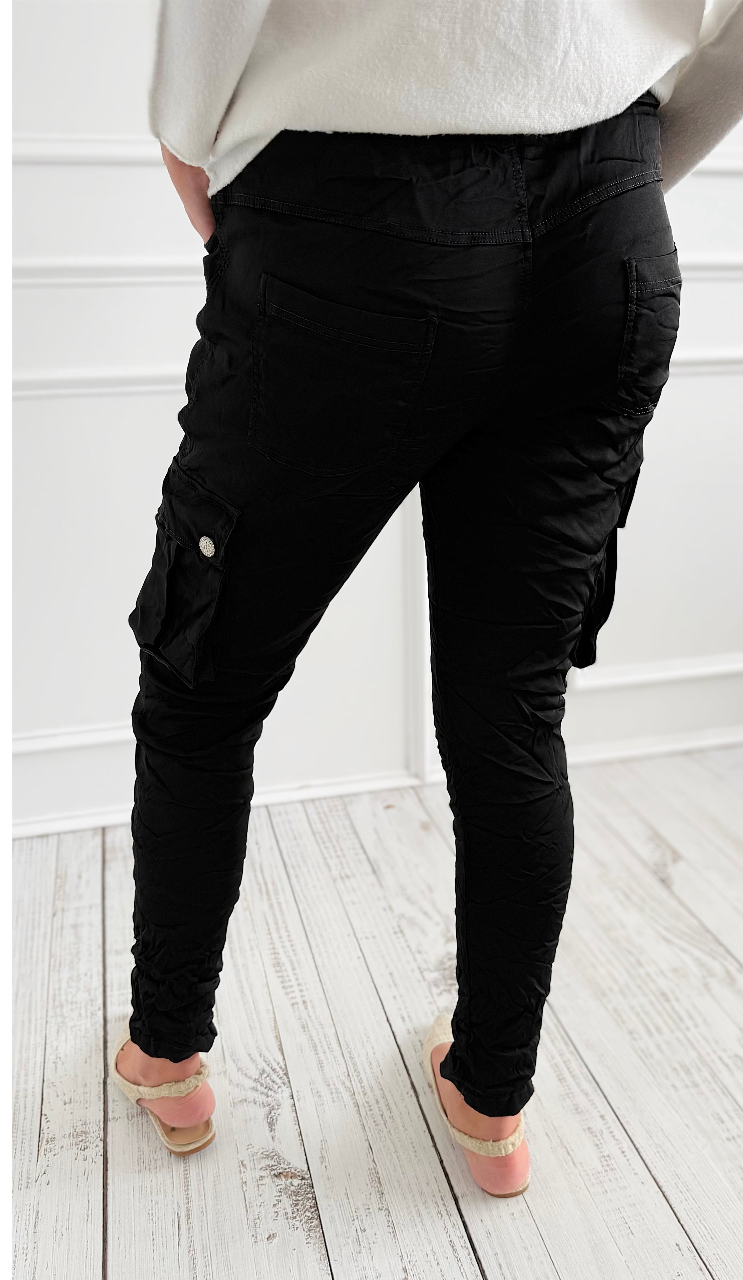 Cargo Wish List Italian Joggers- Black-180 Joggers-CRIS S.R.L.-Coastal Bloom Boutique, find the trendiest versions of the popular styles and looks Located in Indialantic, FL