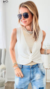 Twist Charm Sleeveless Italian knit - Off White-Italianissimo-Coastal Bloom Boutique, find the trendiest versions of the popular styles and looks Located in Indialantic, FL