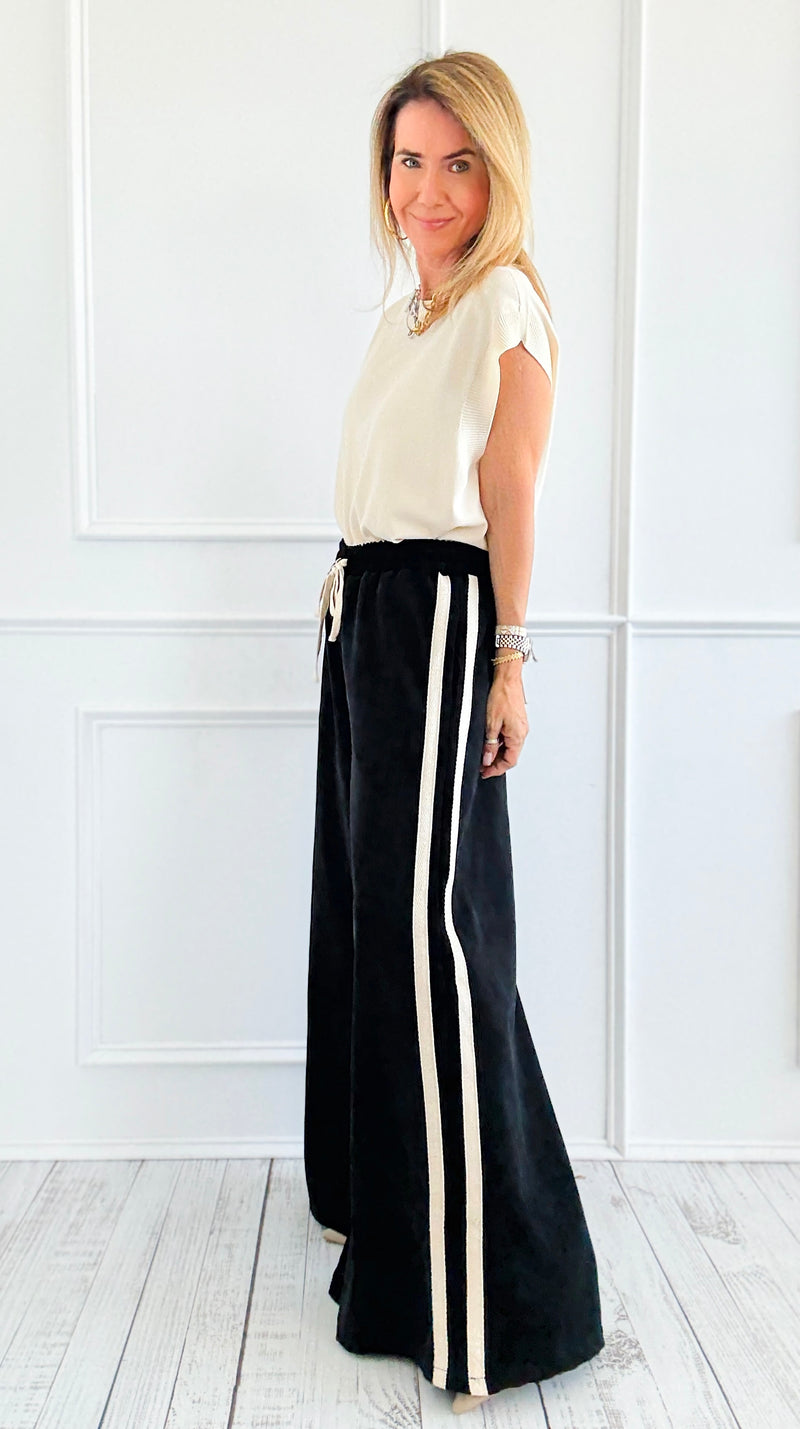 Tracked Threads Italian Palazzo- Black-100 Pants-AZUL MONACO-Coastal Bloom Boutique, find the trendiest versions of the popular styles and looks Located in Indialantic, FL