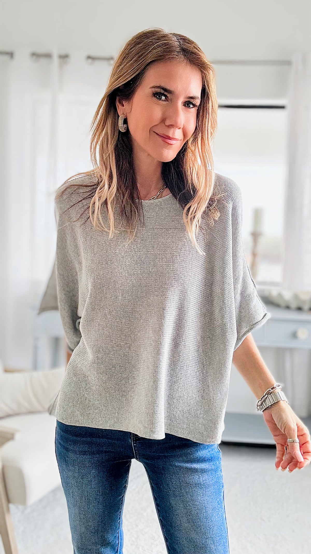 Amalfi Coast Italian Knit Pullover - Heather Grey-140 Sweaters-Italianissimo-Coastal Bloom Boutique, find the trendiest versions of the popular styles and looks Located in Indialantic, FL