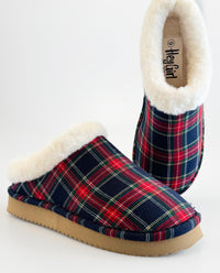 Plaid Sherpa-Lined Slippers - Navy-250 Shoes-Corkys-Coastal Bloom Boutique, find the trendiest versions of the popular styles and looks Located in Indialantic, FL