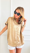 Glow Up Collared Button Up Top - Taupe-110 Short Sleeve Tops-Jodifl-Coastal Bloom Boutique, find the trendiest versions of the popular styles and looks Located in Indialantic, FL