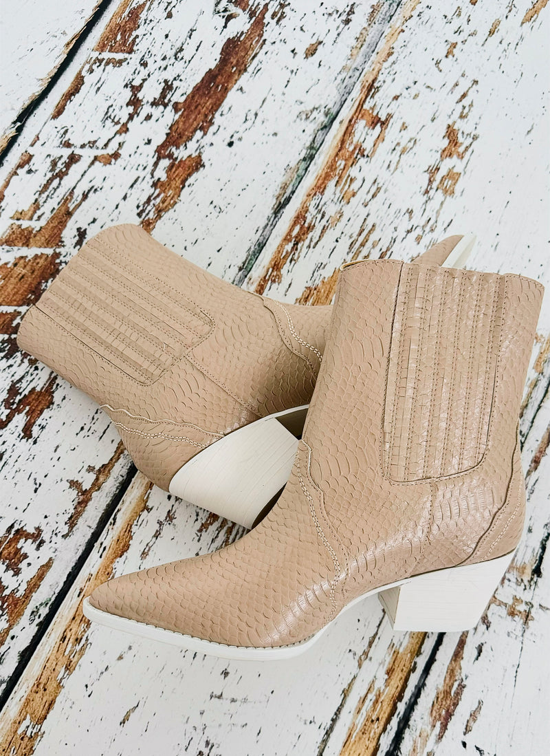 Textured Western Pointed Ankle Boots - Beige-250 Shoes-Oasis Society-Coastal Bloom Boutique, find the trendiest versions of the popular styles and looks Located in Indialantic, FL