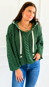 Seaside Breeze Hooded Chenille Sweater - Dark Green-140 Sweaters-Zenana-Coastal Bloom Boutique, find the trendiest versions of the popular styles and looks Located in Indialantic, FL