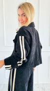 Tracked Threads Cropped Italian Jacket- Black