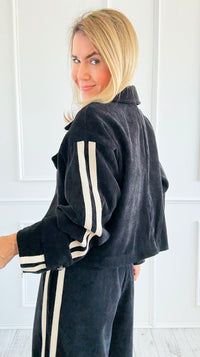 Tracked Threads Cropped Italian Jacket- Black