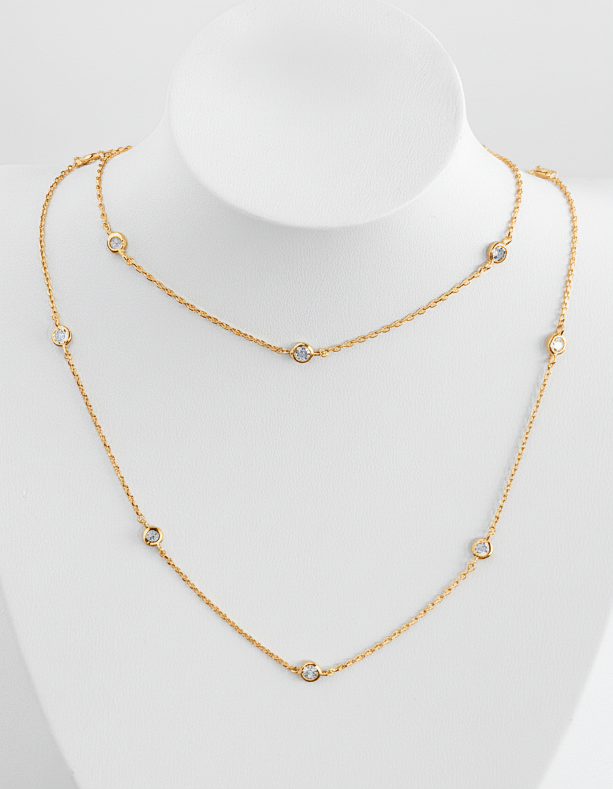 Gold Dipped Round CZ Station Necklace-230 Jewelry-NYW-Coastal Bloom Boutique, find the trendiest versions of the popular styles and looks Located in Indialantic, FL