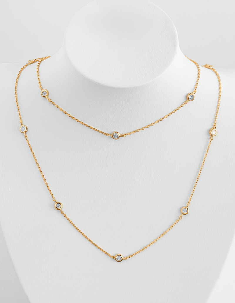 Gold Dipped Round CZ Station Necklace-230 Jewelry-NYW-Coastal Bloom Boutique, find the trendiest versions of the popular styles and looks Located in Indialantic, FL