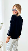 Boatneck Italian Silver Foil Sweater-140 Sweaters-Look Mode-Coastal Bloom Boutique, find the trendiest versions of the popular styles and looks Located in Indialantic, FL