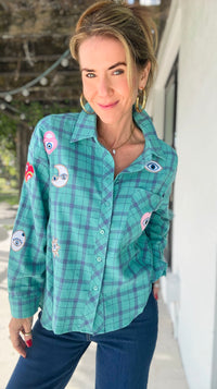 CB Custom - Cosmic Plaid Dream Button-Down Top-130 Long Sleeve Tops-Jodifl / Holly-Coastal Bloom Boutique, find the trendiest versions of the popular styles and looks Located in Indialantic, FL