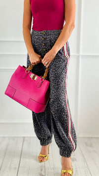 Run Wild Stripe Detail Pants - Black Leopard-170 Bottoms-POL-Coastal Bloom Boutique, find the trendiest versions of the popular styles and looks Located in Indialantic, FL