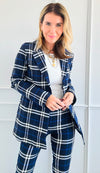 Heritage Plaid Long Blazer - Navy-160 Jackets-Must Have-Coastal Bloom Boutique, find the trendiest versions of the popular styles and looks Located in Indialantic, FL