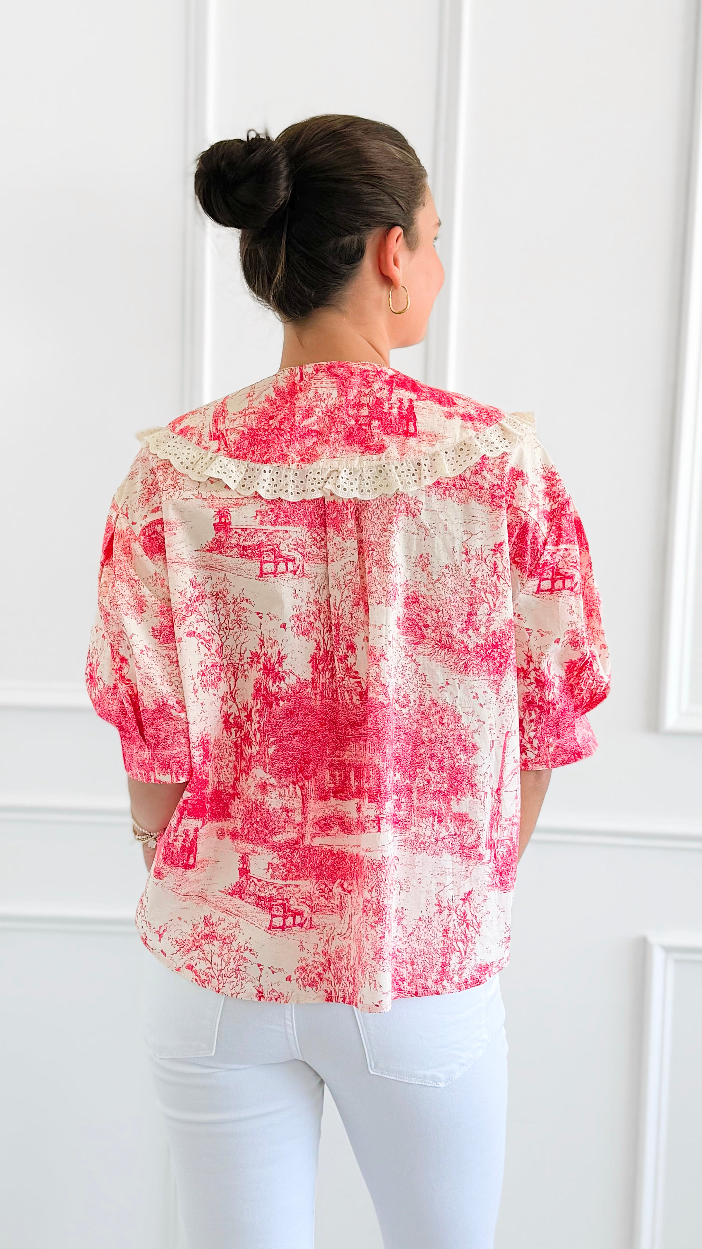 Countryside Reverie Puff Sleeve Top - Red-110 Short Sleeve Tops-GIGIO-Coastal Bloom Boutique, find the trendiest versions of the popular styles and looks Located in Indialantic, FL