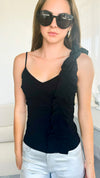 Solid One Shoulder Ruffled Top - Black-100 Sleeveless Tops-Nylon Apparel-Coastal Bloom Boutique, find the trendiest versions of the popular styles and looks Located in Indialantic, FL