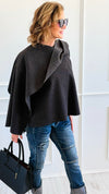 Modern & Elegance Italian Shawl Jacket- Black-150 Cardigans/Layers-SEE YOU IN ROME-Coastal Bloom Boutique, find the trendiest versions of the popular styles and looks Located in Indialantic, FL