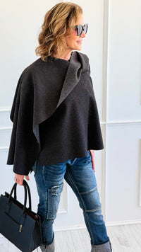 Modern & Elegance Italian Shawl Jacket- Black-150 Cardigans/Layers-SEE YOU IN ROME-Coastal Bloom Boutique, find the trendiest versions of the popular styles and looks Located in Indialantic, FL