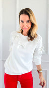 Ribbon Charm Luxe Sweatshirt - Off White-130 Long Sleeve Tops-litaga-Coastal Bloom Boutique, find the trendiest versions of the popular styles and looks Located in Indialantic, FL