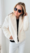 Big Deal Big Collar Faux Fur Jacket- Ivory-150 Cardigan Layers-Dolce Cabo-Coastal Bloom Boutique, find the trendiest versions of the popular styles and looks Located in Indialantic, FL